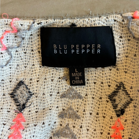 BLU PEPPER Womens Lg Utility Jacket Sinched Southwestern Sweater Back khaki - Picture 7 of 10